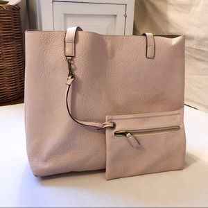 Pink Leather Reversible Tote and Pouch